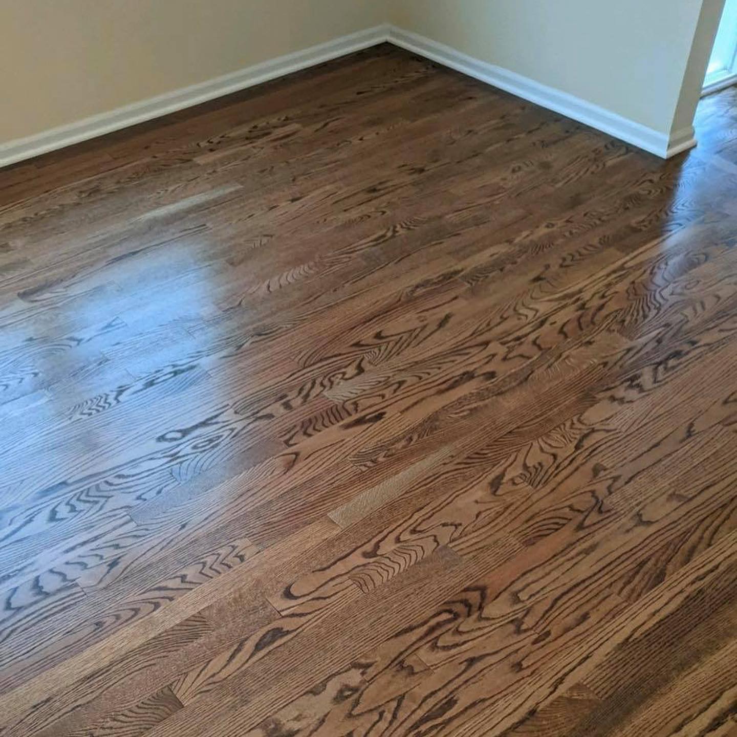 Close up of walnut stained hardwood flooring